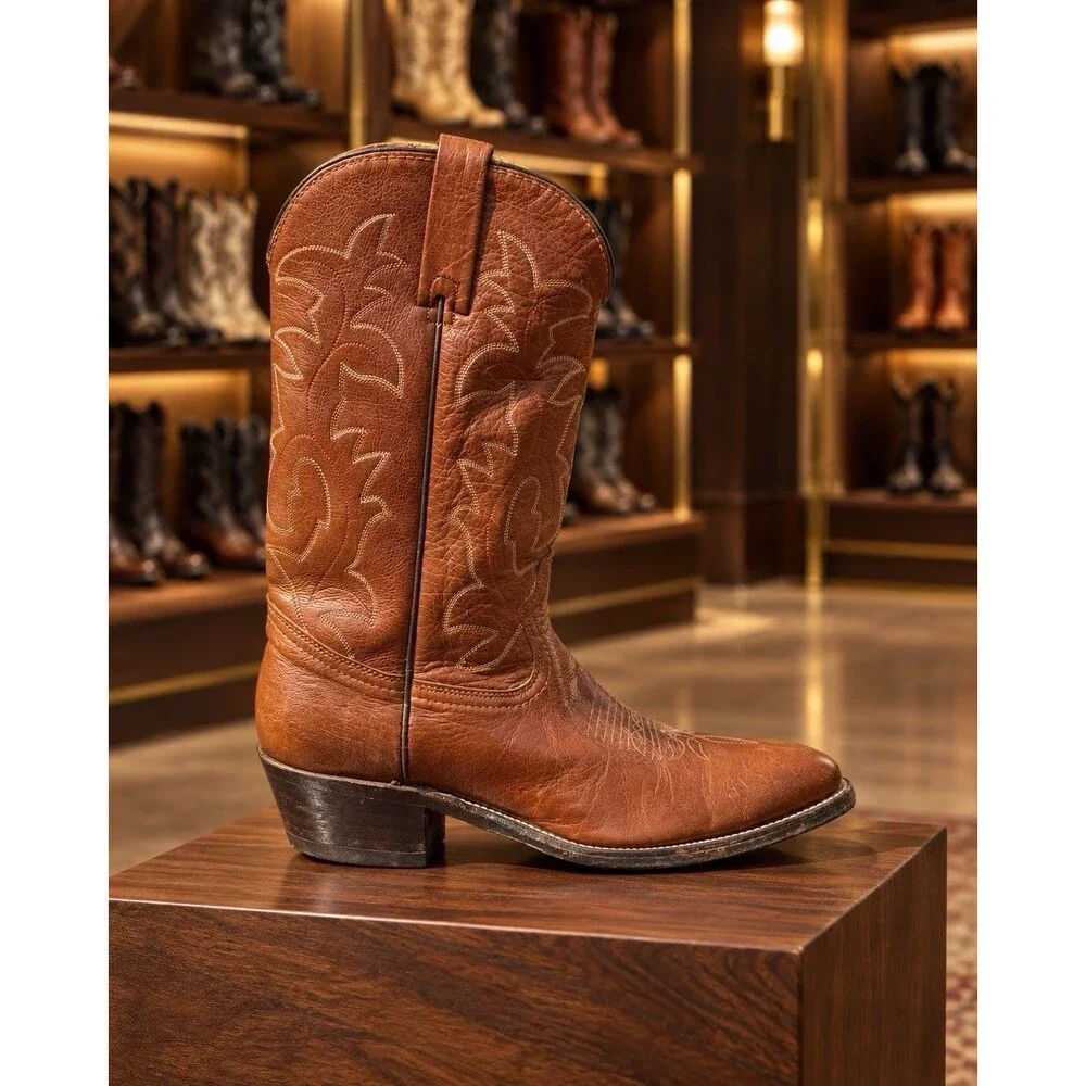 Durango West Vintage USA Made Cognac Brown Rare Western Cowboy Boots Mens 9